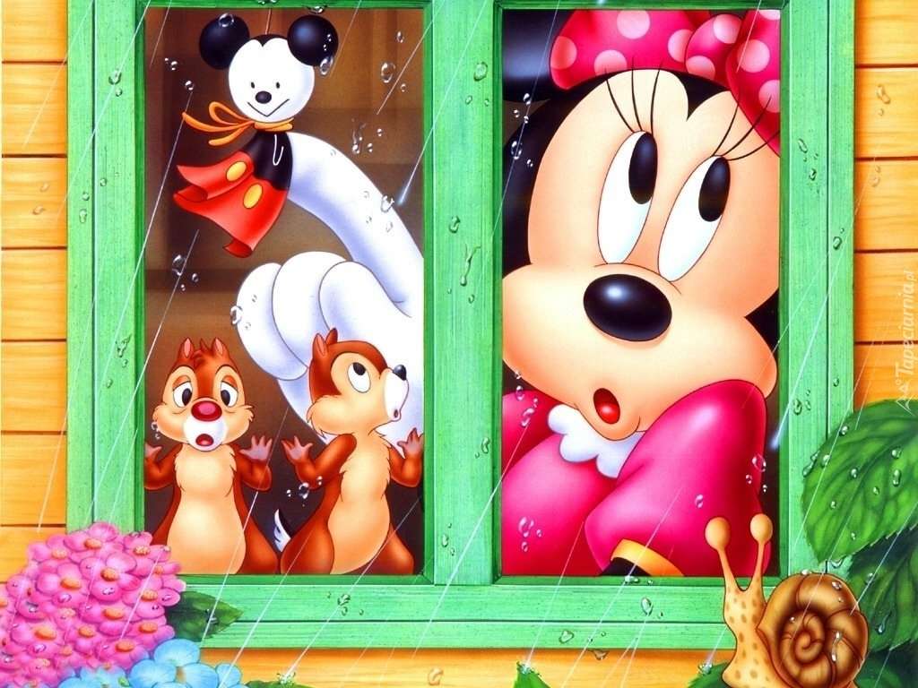 Minnie Mouse i fönstret pussel på nätet
