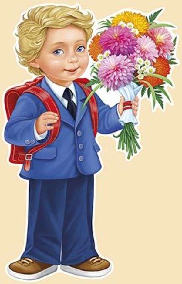 Zeer aantrekkelijke kleine jongen met boeket bloemen online puzzel