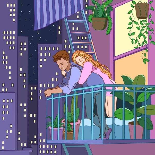 Свадебная пара смотрит на балкон №10 пазл онлайн