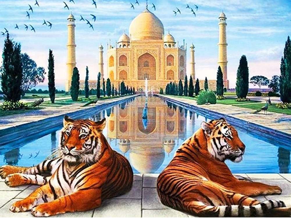 Тадж Махал и два тигра пазл онлайн
