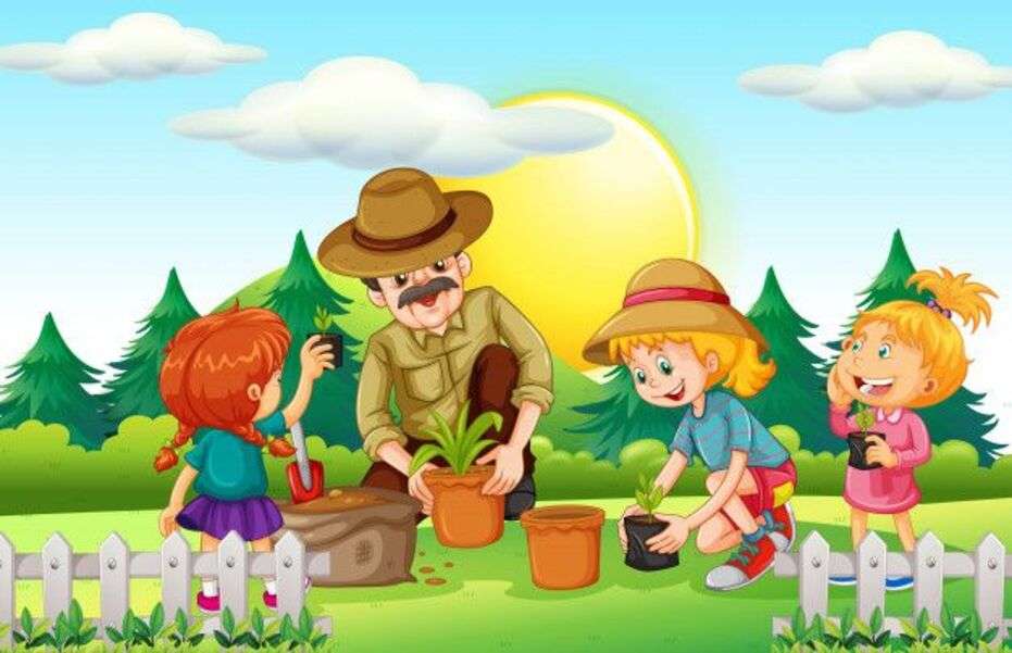 La famiglia pianta gli alberi nel parco n. 1 puzzle online