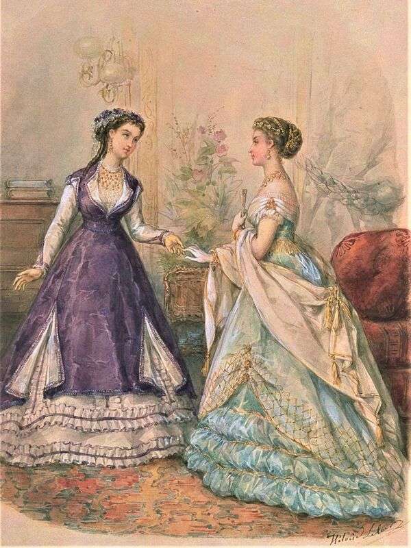 Senhoras no ano de moda ilustre de 1868 quebra-cabeças online