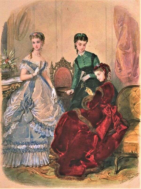 Damas con moda ilustre Año 1868 rompecabezas en línea