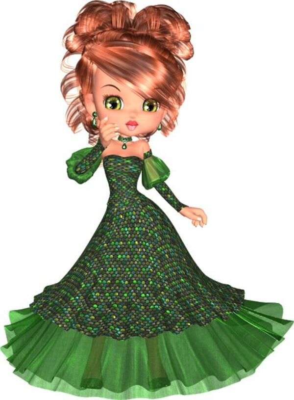 Кукла в зеленом платье №1 пазл онлайн