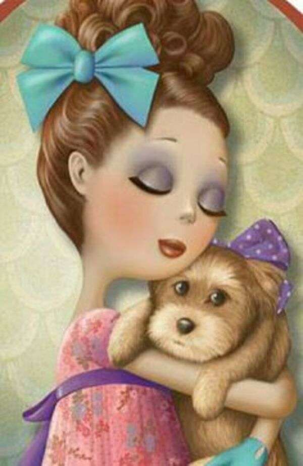 Lady hugs her puppy tightly jigsaw puzzle online