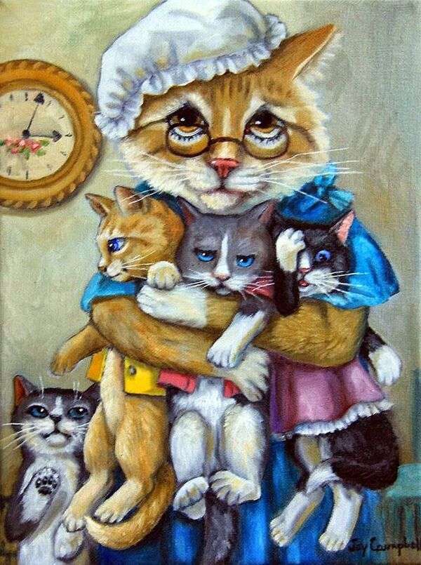 Mamie chaton prenant soin de ses petits-enfants puzzle en ligne