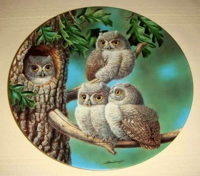 Чотири красиві сови на дереві пазл онлайн