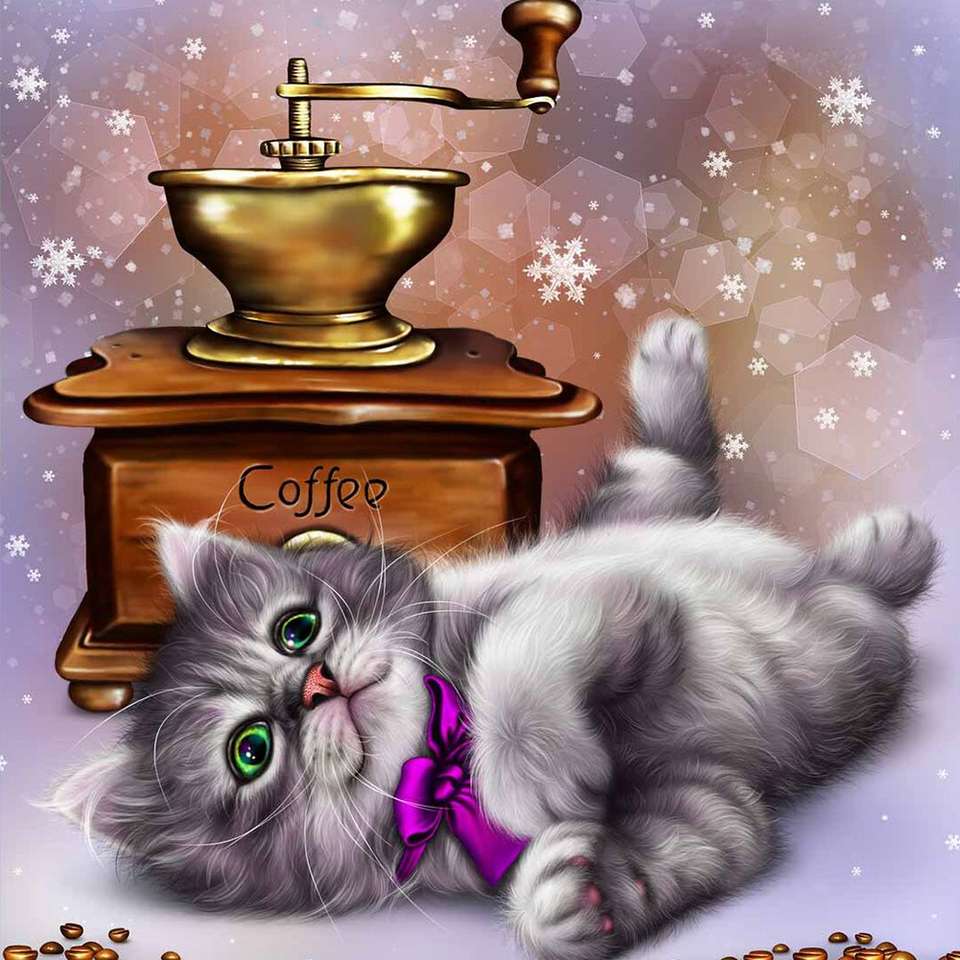 gatito con molinillo de café rompecabezas en línea