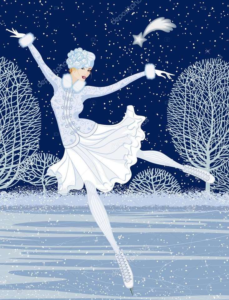 Graceful skater on frozen lake by night. jigsaw puzzle online