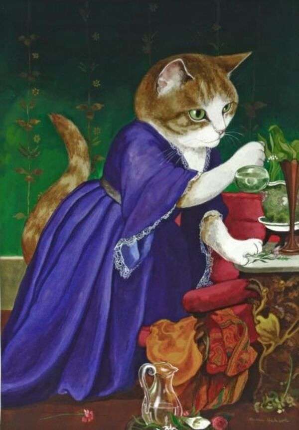 Коте, облечено като гранд дама онлайн пъзел