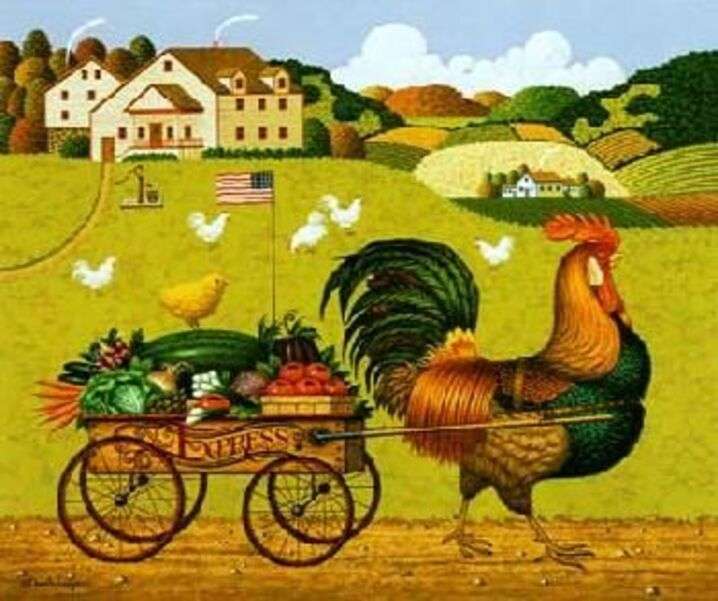 Rooster carrying the purchases jigsaw puzzle online