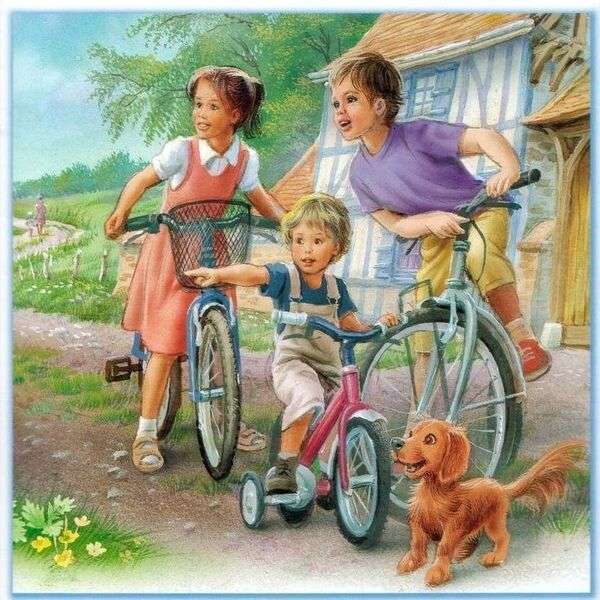 barn som leker på cyklar pussel på nätet