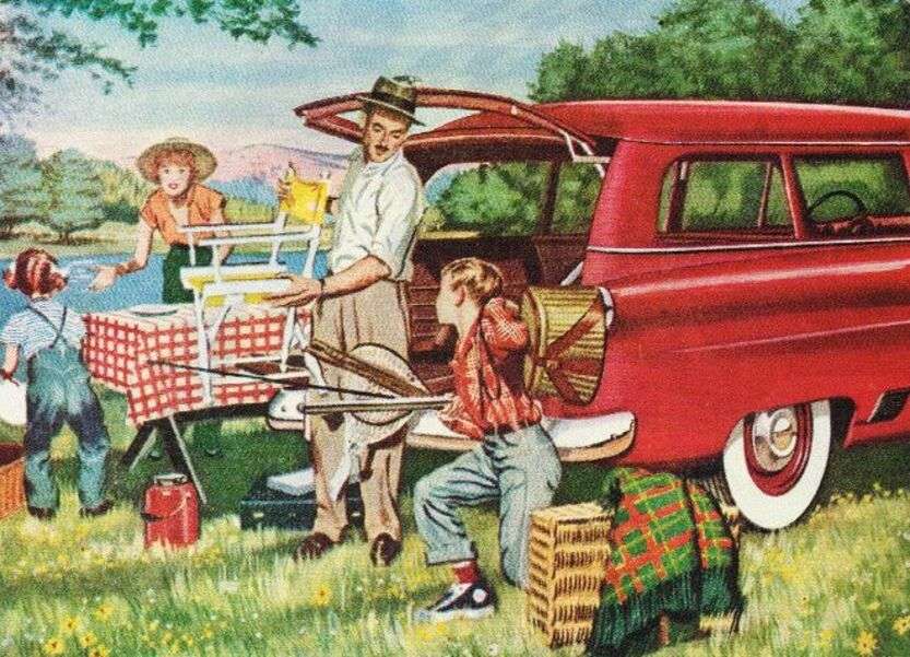 Familj anländer till campingen Pussel online