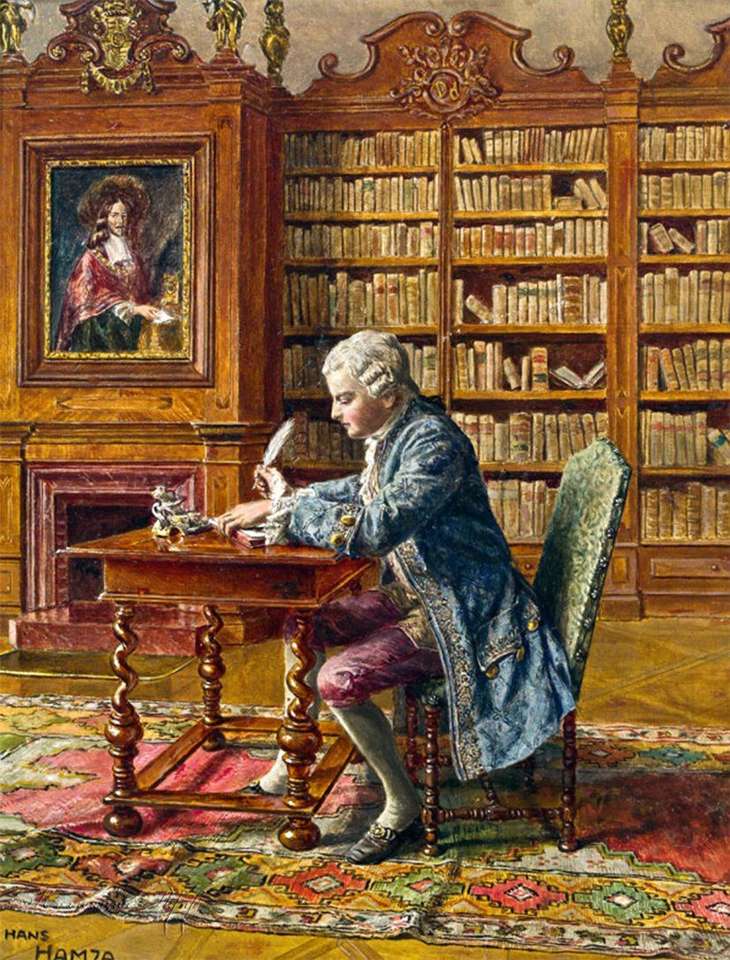 Aristocrate dans sa bibliothèque - XVIIIème siècle puzzle en ligne