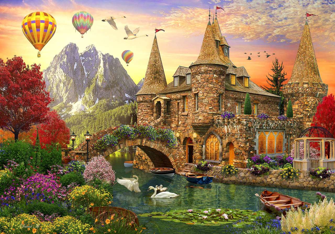 Schlosslandschaft mit Luftballons Online-Puzzle