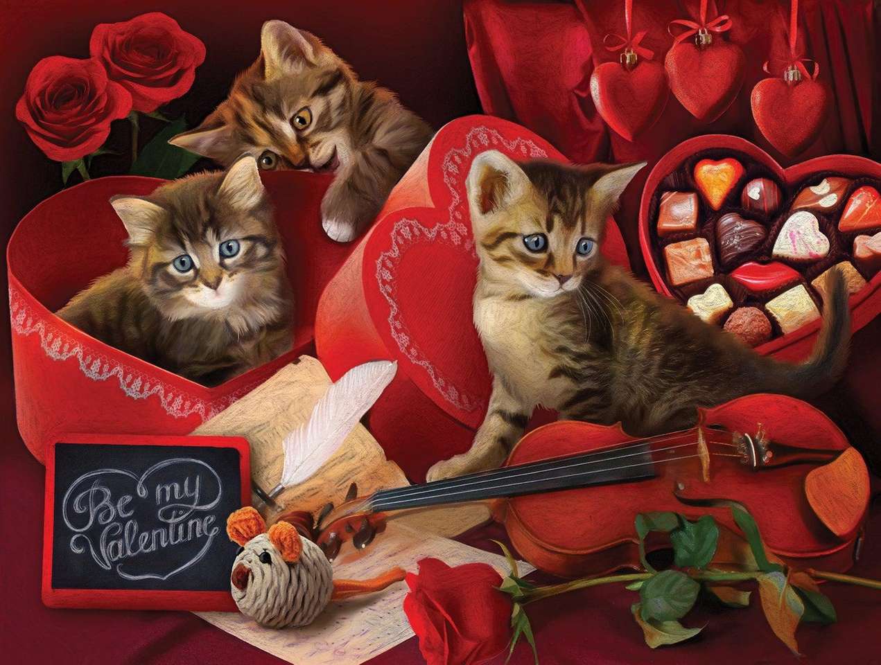 gatitos en san Valentín rompecabezas en línea