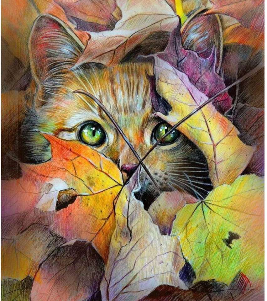chaton entre les feuilles puzzle en ligne