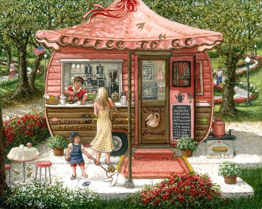 kafé i parken pussel på nätet
