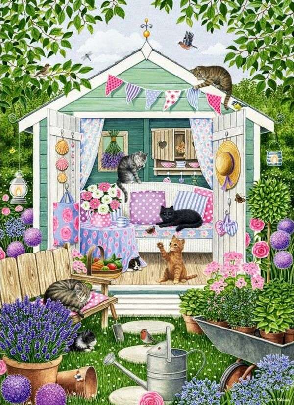 Kittens in a girl's playhouse online puzzle