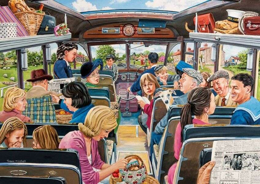 Mensen die in de bus reizen legpuzzel online