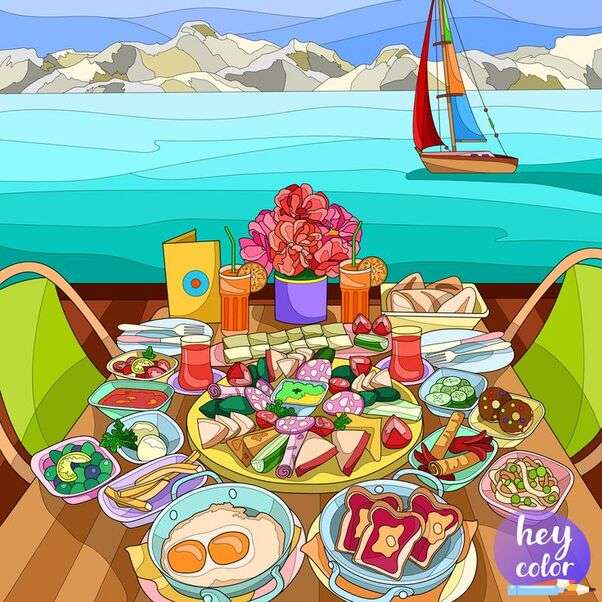 Delicioso banquete com vista para o lago quebra-cabeças online