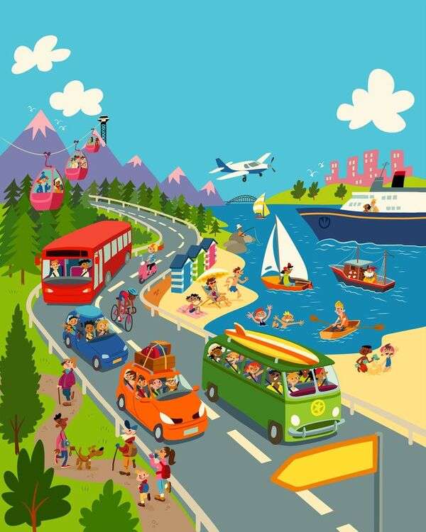 Mensen komen op vakantie aan op het strand legpuzzel online