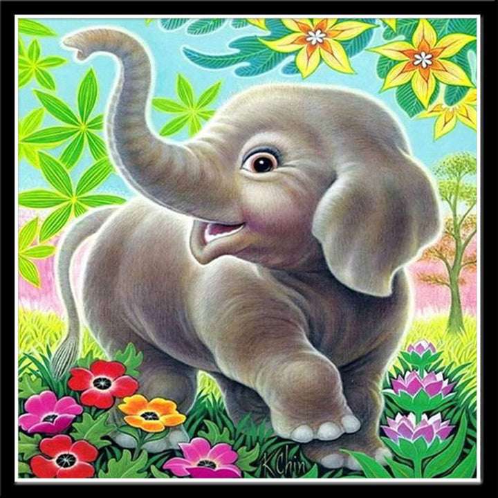 Elefantenbaby zwischen Blumen Online-Puzzle