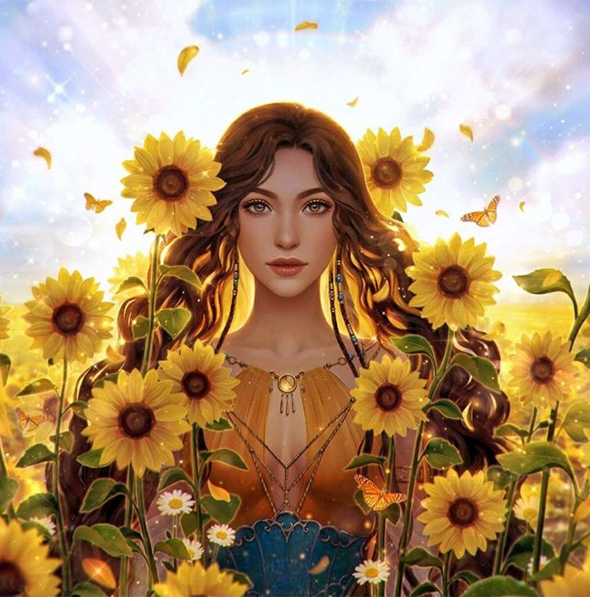 fată printre floarea soarelui jigsaw puzzle online