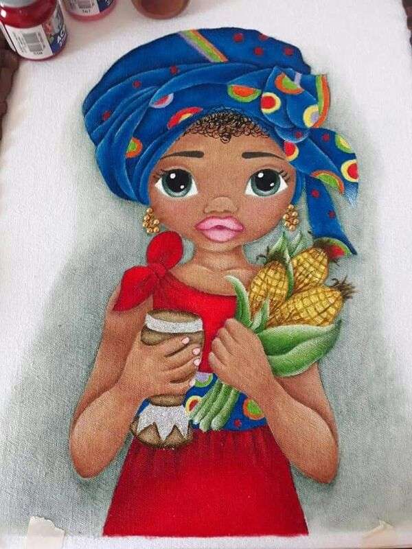 Black Diva girl carrying corn jigsaw puzzle online