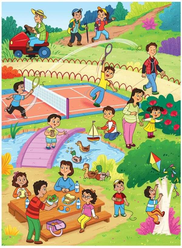 Meerdere gezinnen op een picknick legpuzzel online