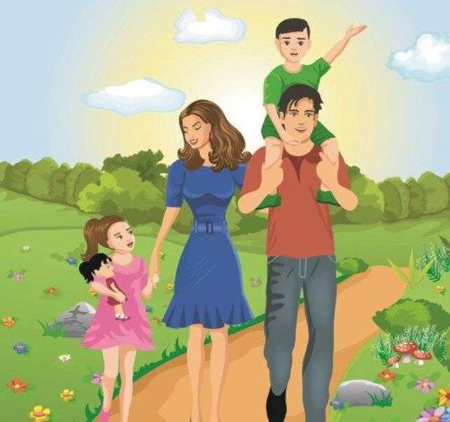 Eltern gehen mit Kindern spazieren Online-Puzzle