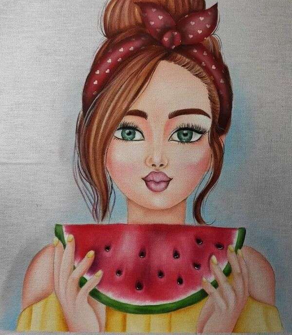 Diva meisje dat watermeloen eet online puzzel