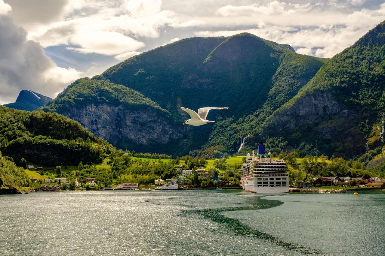 Het dorp Aurland aan de rand van de fjord legpuzzel online