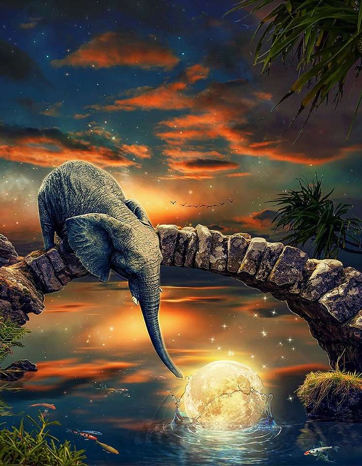 elephant trying to catch the moon online puzzle