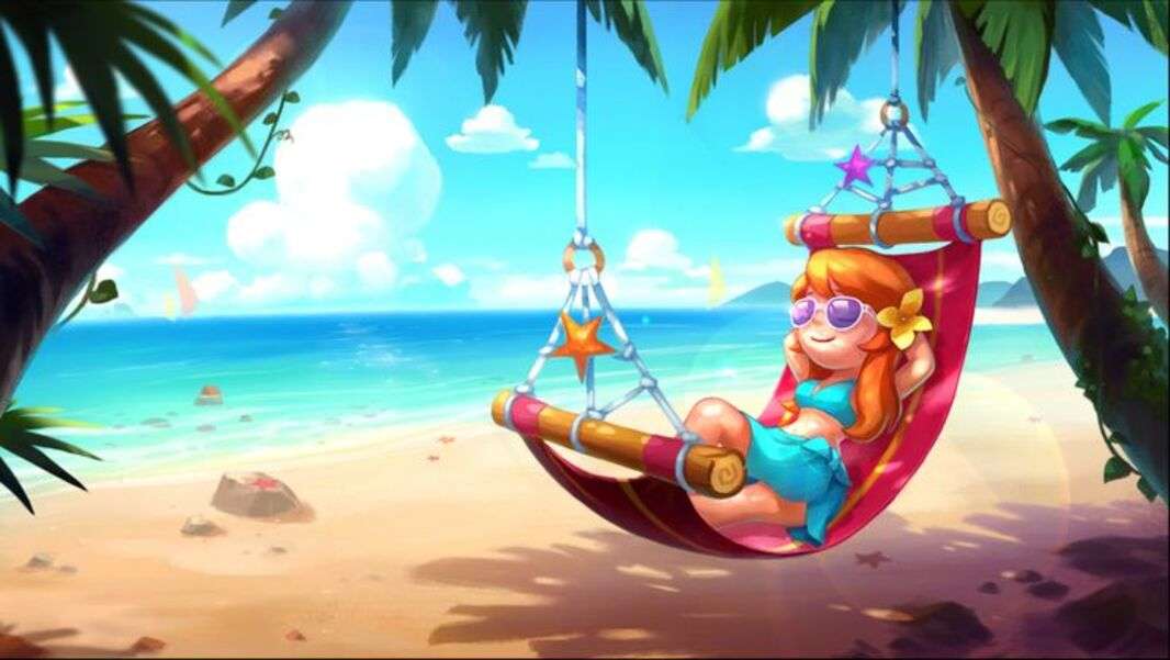 Meisje in hangmat op het strand legpuzzel online