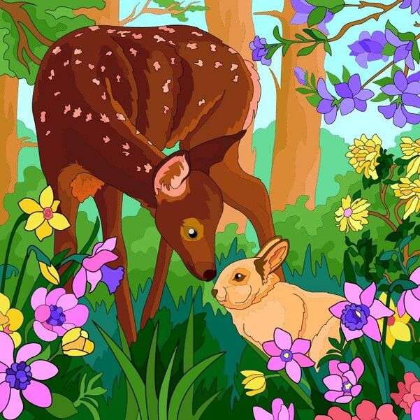 Bambi ruikt naar een konijntje legpuzzel online