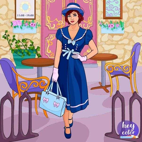 La signora vestita di blu esce per una passeggiata puzzle online