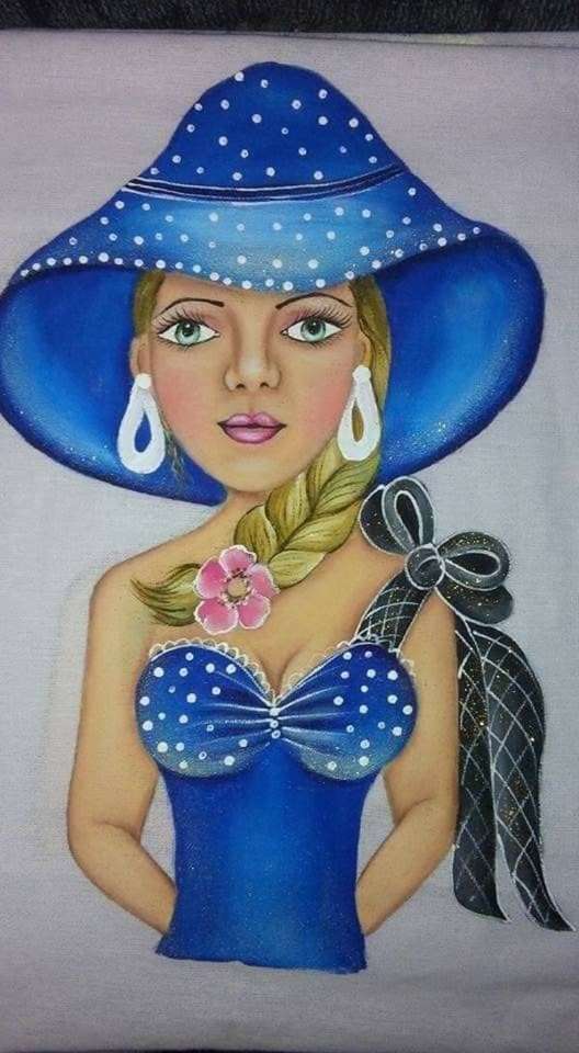 Дівчина Diva блакитна блузка в крапки і капелюх пазл онлайн