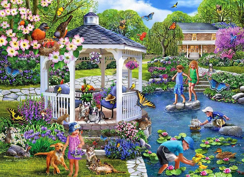 children playing by the gazebo online puzzle