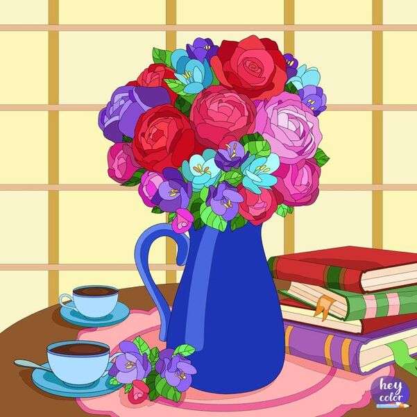 Aranyos váza kávéscsészéivel online puzzle