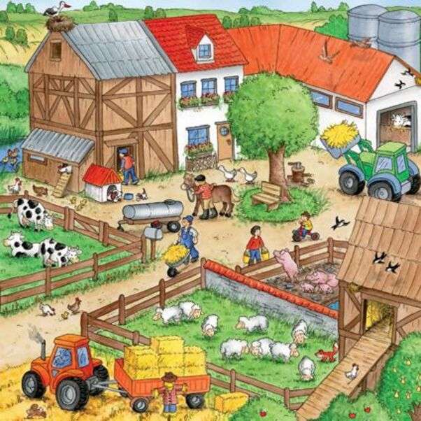 Fermierii și ferme familiale care lucrează jigsaw puzzle online