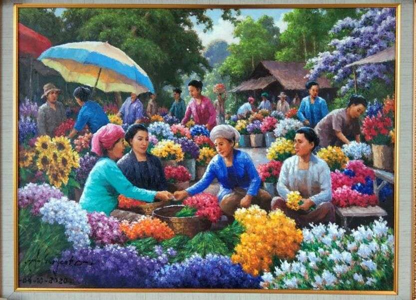 Persone che comprano fiori in fiera puzzle online