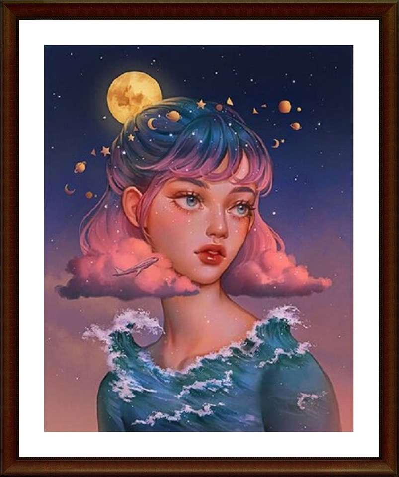 雲髪の女性の肖像画 オンラインパズル