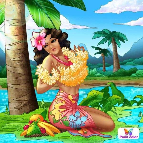 Linda garota havaiana no lago puzzle online