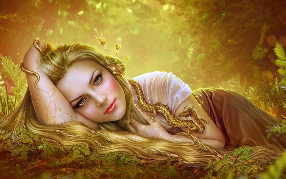 girl with golden dragon online puzzle