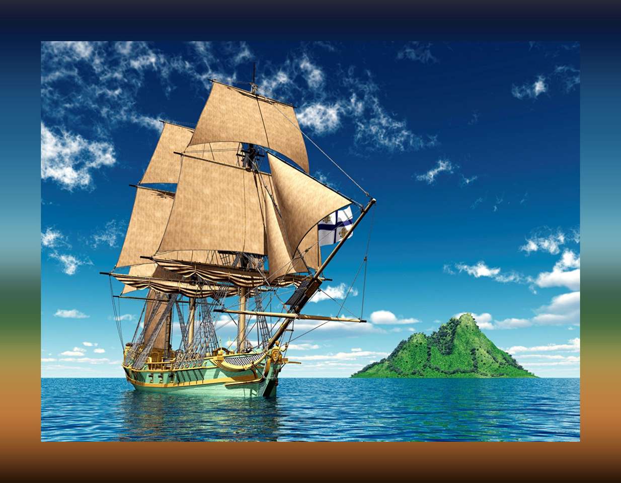 boat painting with island in the background jigsaw puzzle online