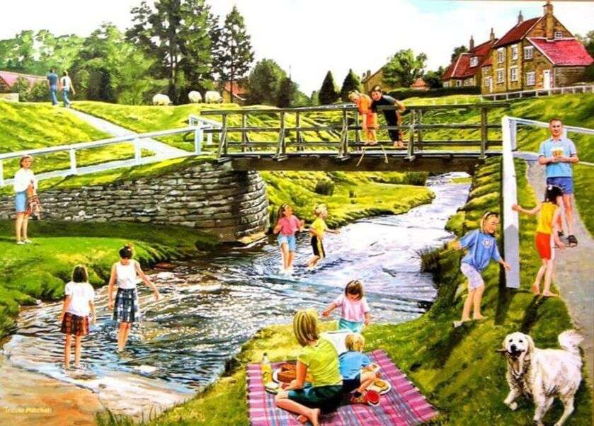 Familia se distrează bine în râu puzzle online