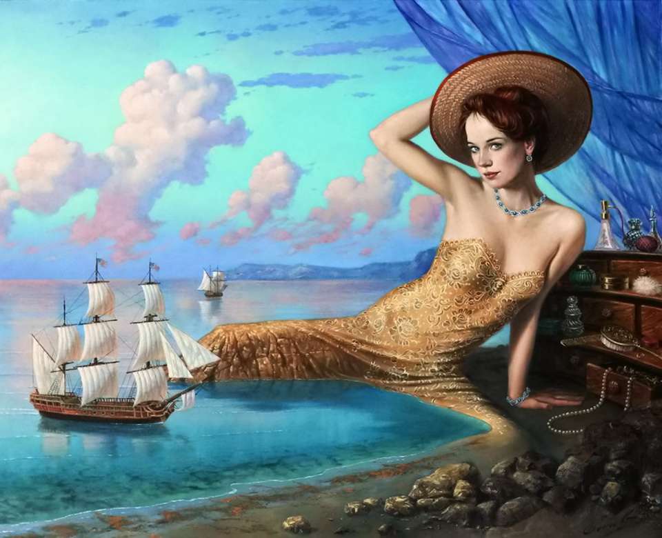 сюрреалистична картина на жена с лодка онлайн пъзел