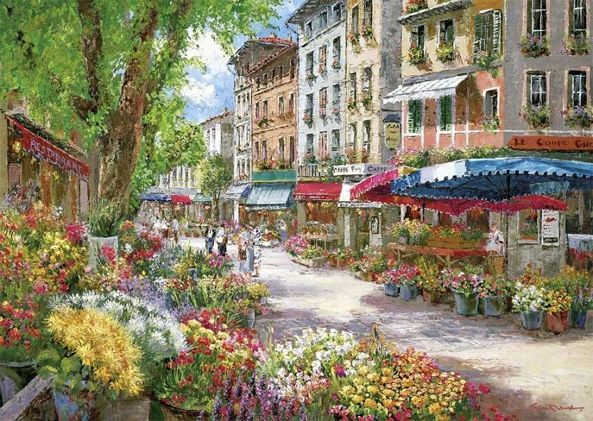 Bloemenmarkt in de stad. online puzzel