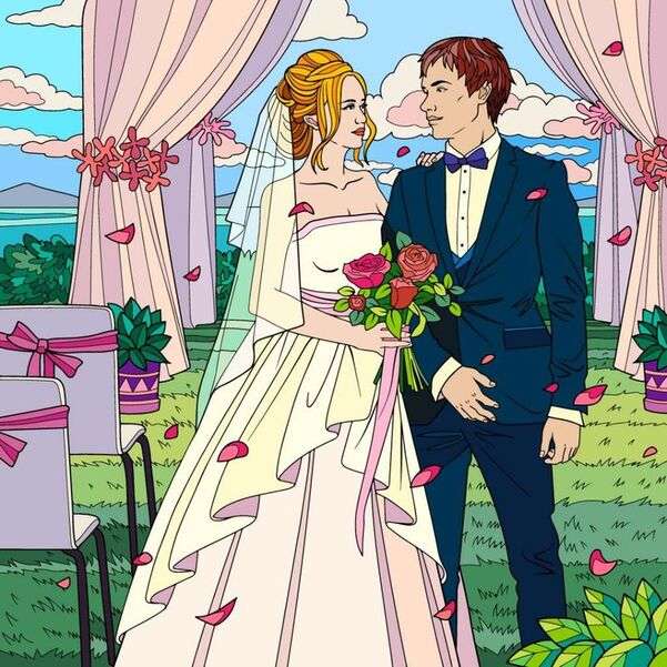 Liefdevol stel net getrouwd (3) #44 legpuzzel online